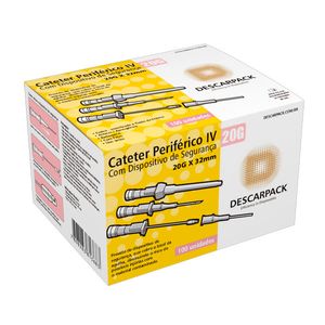 Cateter Periférico IV com Dispositivo de Segurança 20G Rosa Cx/ 100UNID