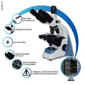 Microscopio Trinocular Otica Finita Acromatico Led Aumento 1000x