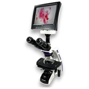 Microscopio Trinocular Otica Infinita Planacromatico Led 1600x Com Monitor