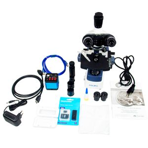 Microscópio Trinocular Profissional 1600x com Câmera Digital 14MP HDMI/USB