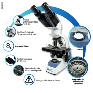 Microscópio Binocular Ótica Infinita Planacromático Led Aumento 1000x