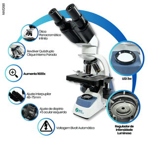 Microscopio Binocular Otica Infinita Planacromatico Led 3w 1600X